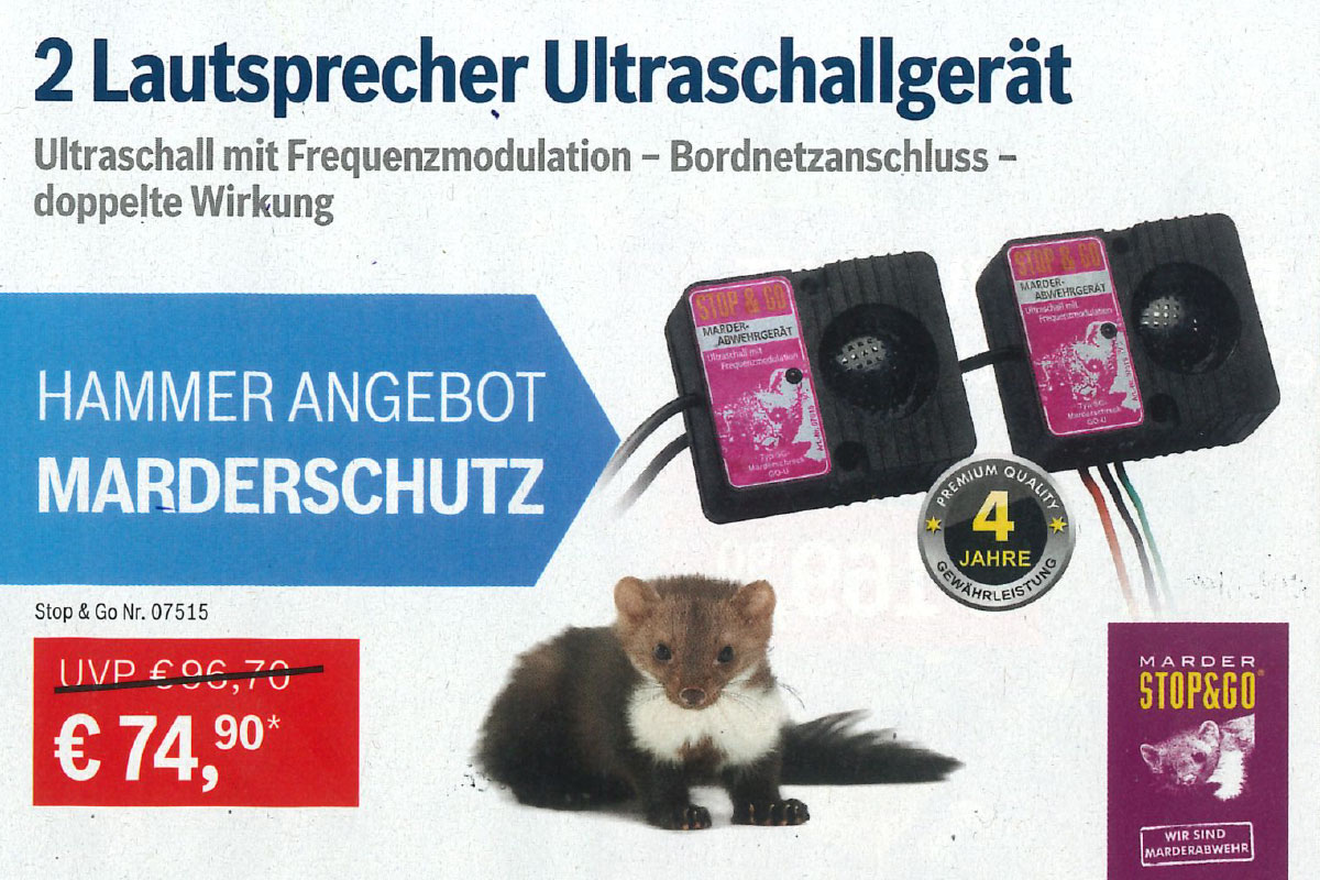 Stop & Go Ultraschall Marderabwehr Marderschreck Marderschutz  Frequenzmodulation