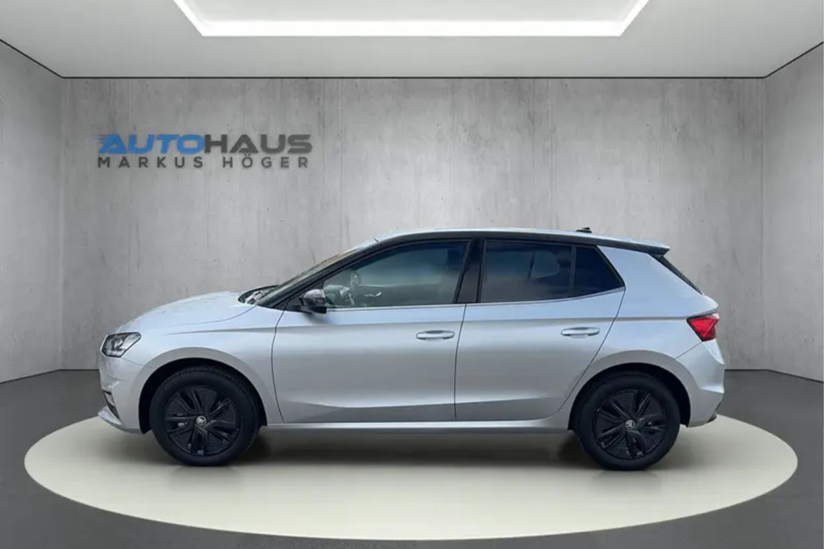 silberner Skoda Fabia von der Seite