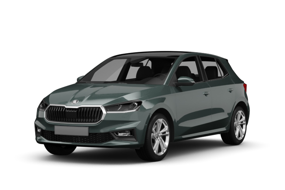 grauer Skoda Fabia von vorne